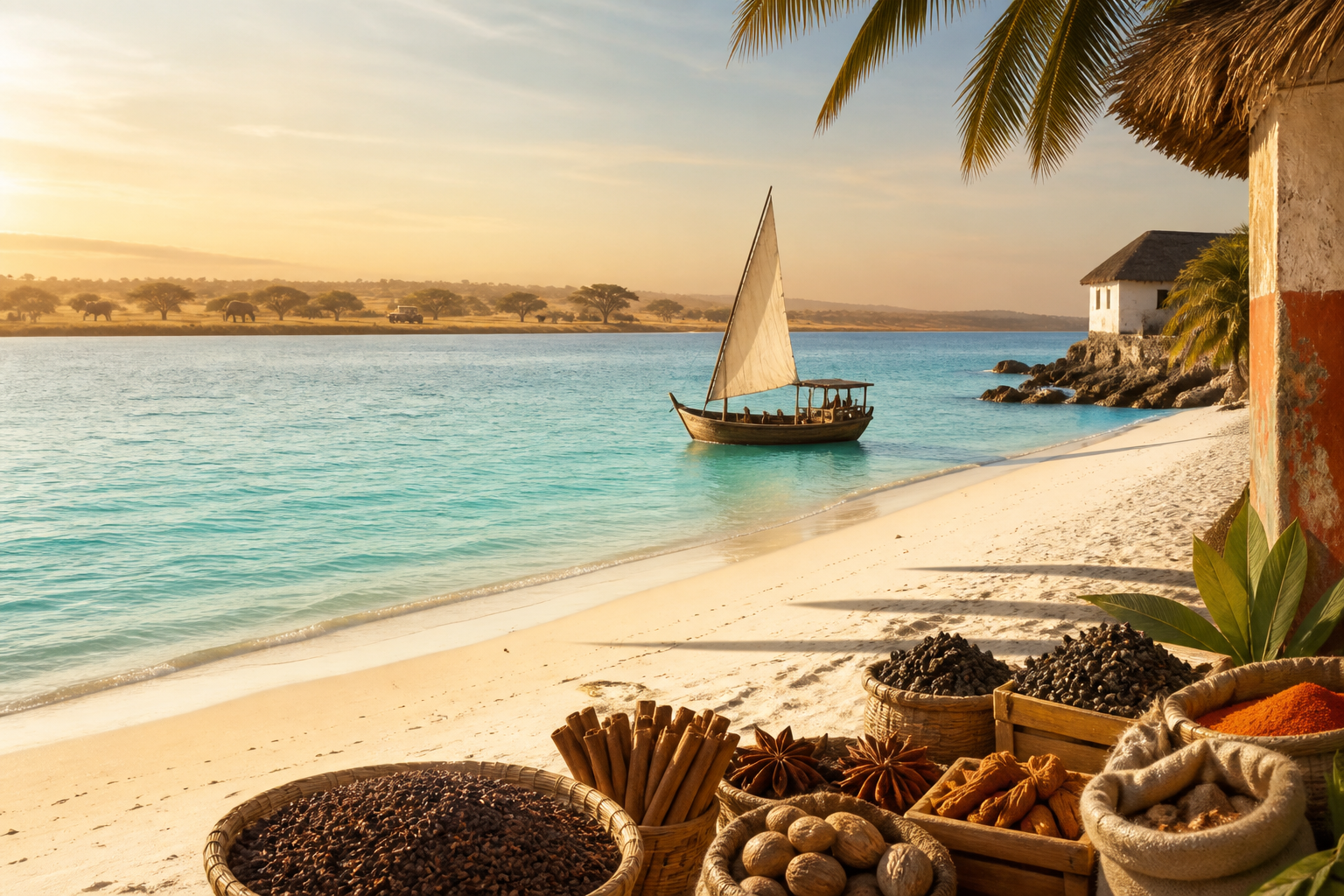 Zanzibar coast, dhow and Tanzania wildlife